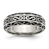 Stainless Steel Engravable 7mm Wedding Band with Polished Antiqued Finish