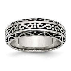 Stainless Steel Engravable 7mm Wedding Band with Polished Antiqued Finish