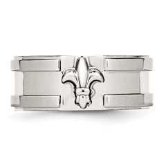 Stainless Steel Brushed and Polished Fleur de lis 10mm Band