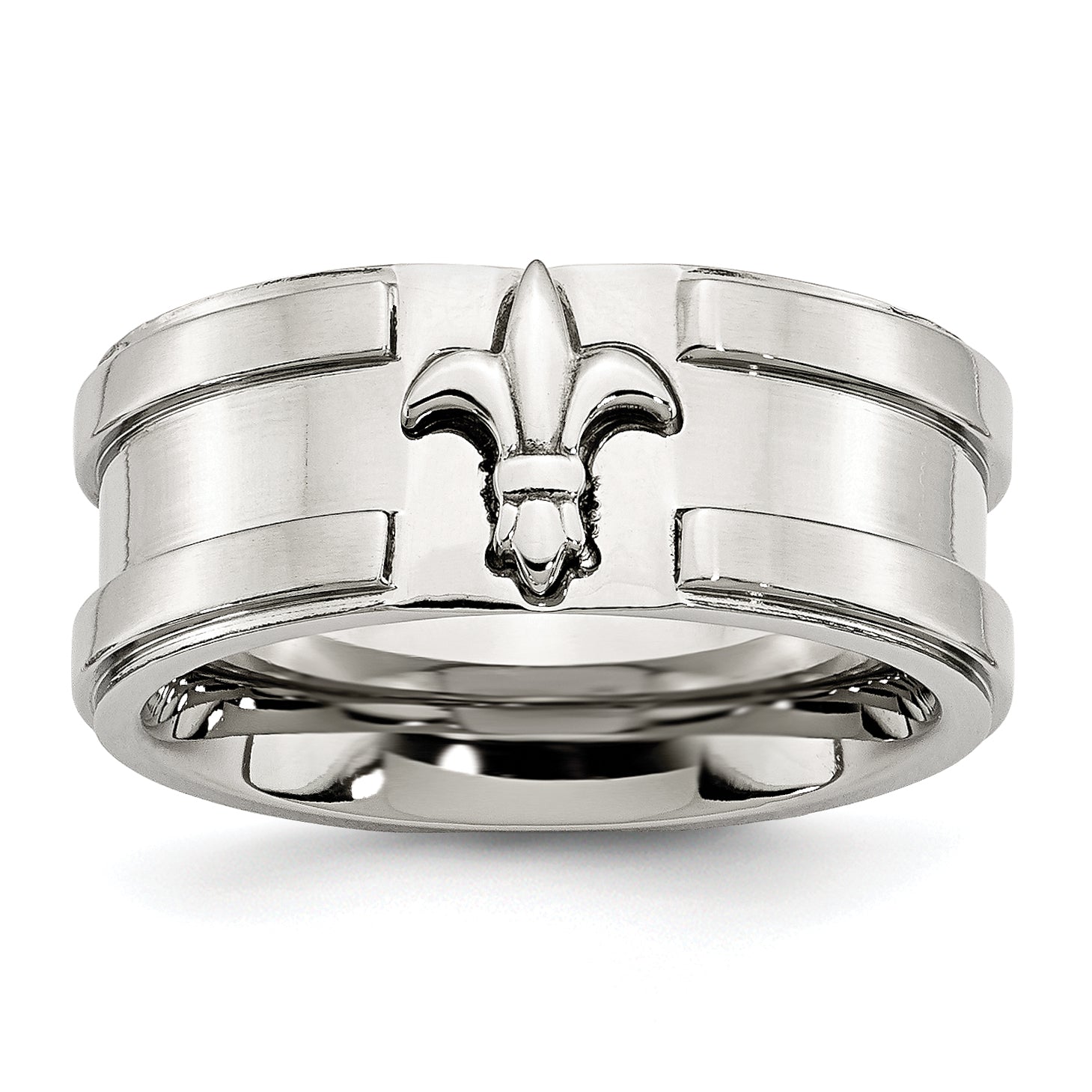 Stainless Steel Brushed and Polished Fleur de lis 10mm Band