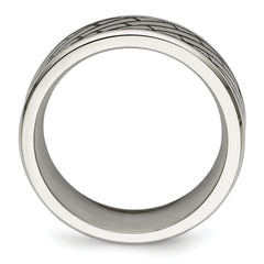 Stainless Steel Antiqued and Polished Brick Pattern 7.5mm Band