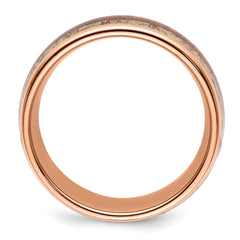 Stainless Steel Polished Rose IP-plated with Wood and Antler Inlay 8mm Band