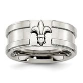 Stainless Steel Brushed and Polished Fleur de lis 10mm Band