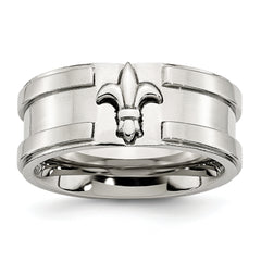 Stainless Steel Brushed and Polished Fleur de lis 10mm Band