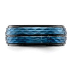 Stainless Steel Brushed and Polished Black and Blue IP-plated 8mm Band