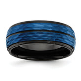 Stainless Steel Brushed and Polished Black and Blue IP-plated 8mm Band