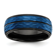 Stainless Steel Brushed and Polished Black and Blue IP-plated 8mm Band