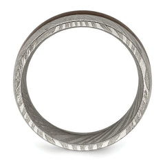 Damascus Steel Polished with Ebony Wood Inlay 8mm Band