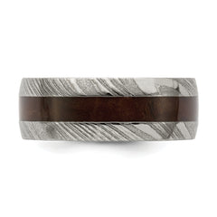 Damascus Steel Polished with Ebony Wood Inlay 8mm Band