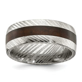 Damascus Steel Polished with Ebony Wood Inlay 8mm Band