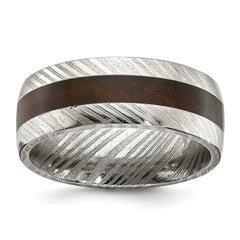 Damascus Steel Polished with Ebony Wood Inlay 8mm Band
