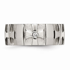 Stainless Steel Wedding Band with Diamond, Polished & Brushed Finish, Engravable