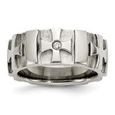 Stainless Steel Wedding Band with Diamond, Polished & Brushed Finish, Engravable