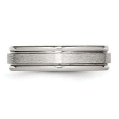 StainleSterling Silver Steel Polished with Satin Center 6mm Grooved Edge Band