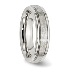 StainleSterling Silver Steel Polished with Satin Center 6mm Grooved Edge Band