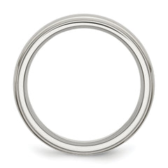 StainleSterling Silver Steel Polished with Brushed Center 7mm Ridged Edge Band