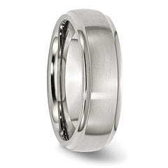 StainleSterling Silver Steel Polished with Brushed Center 7mm Ridged Edge Band