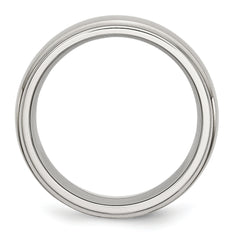 StainleSterling Silver Steel Polished with Brushed Center 8mm Ridged Edge Band