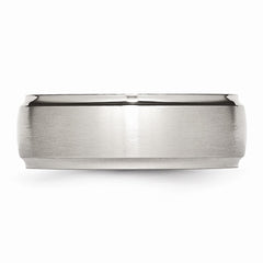 Stainless Steel Wedding Band with Ridged Edge & Dual Finish