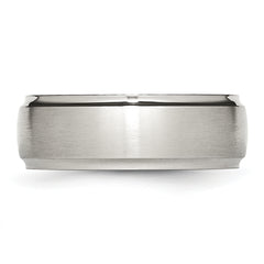 StainleSterling Silver Steel Polished with Brushed Center 8mm Ridged Edge Band