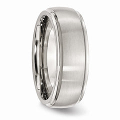 Stainless Steel Wedding Band with Ridged Edge & Dual Finish