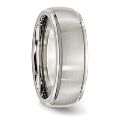 StainleSterling Silver Steel Polished with Brushed Center 8mm Ridged Edge Band