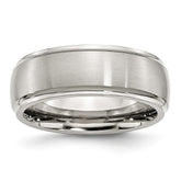 Stainless Steel Wedding Band with Ridged Edge & Dual Finish
