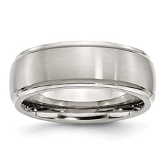 Stainless Steel Wedding Band with Ridged Edge & Dual Finish