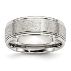 Sophia Jewelers Stainless Steel Wedding Band 8mm Grooved Brushed & Polished Engravable