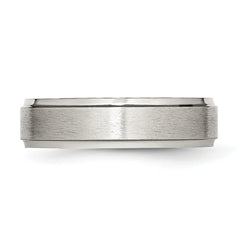 StainleSterling Silver Steel Brushed and Polished 6mm Grooved Edge Band