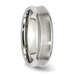 StainleSterling Silver Steel Concave Beveled Edge 6mm Brushed/Polished Band