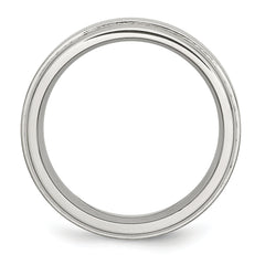 StainleSterling Silver Steel Polished with Brushed Center 8mm Ridged Edge Band