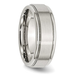 StainleSterling Silver Steel Polished with Brushed Center 8mm Ridged Edge Band
