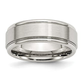Stainless Steel 8mm Wedding Band with Ridged Edge & Dual Finish