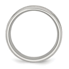 StainleSterling Silver Steel Polished with Grain Finish Center 8mm Ridged Edge Band