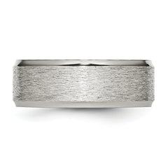 StainleSterling Silver Steel Polished with Grain Finish Center 8mm Ridged Edge Band