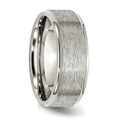 StainleSterling Silver Steel Polished with Grain Finish Center 8mm Ridged Edge Band
