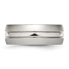 StainleSterling Silver Steel Polished with Brushed Edge 8mm Grooved Band