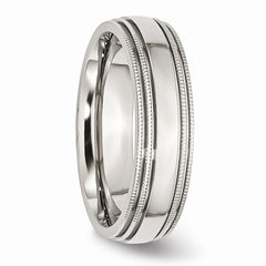 Sophia Jewelers Stainless Steel Polished Wedding Band with Grooved Beaded Edge