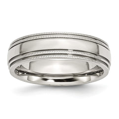 Sophia Jewelers Stainless Steel Polished Wedding Band with Grooved Beaded Edge