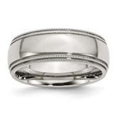 Sophia Jewelers Stainless Steel Grooved Beaded Polished Wedding Band Engravable