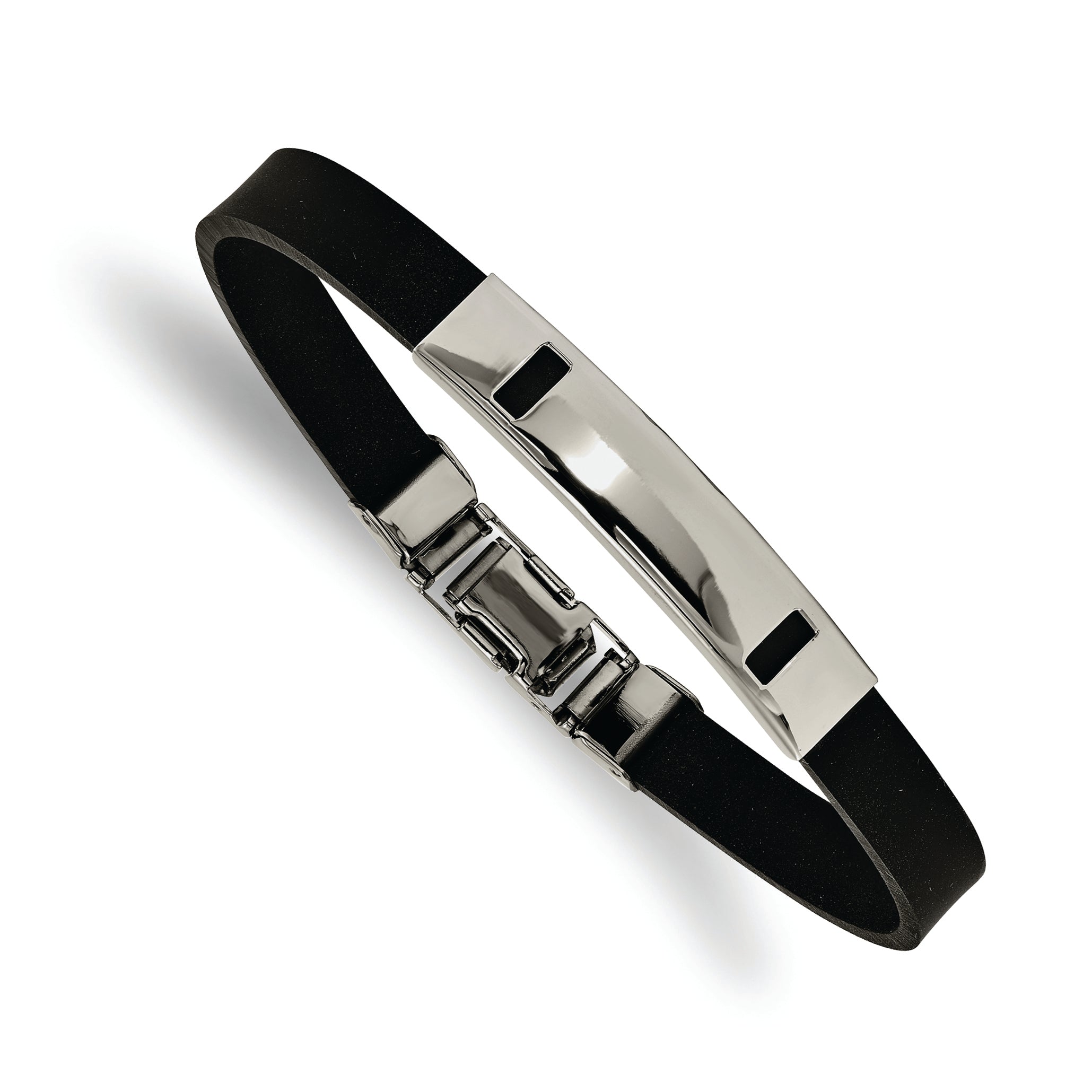 Stainless Steel Black Rubber 8.5in Bracelet