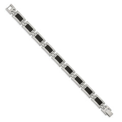 Chisel Stainless Steel Polished with Black Enamel 9 inch Link Bracelet