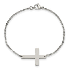 Chisel Stainless Steel Polished Sideways Cross 7.25 inch Bracelet