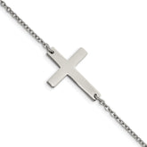 Chisel Stainless Steel Polished Sideways Cross 7.25 inch Bracelet