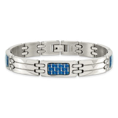 Chisel Stainless Steel Polished with Blue Carbon Fiber Inlay 8.5 inch Link Bracelet