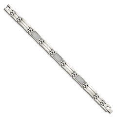 Chisel Stainless Steel Polished with Grey Carbon Fiber Inlay 8.5 inch Link Bracelet