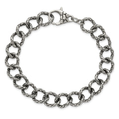 Stainless Steel Polished & Antiqued Textured Link Bracelet