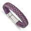 Chisel Stainless Steel Polished Metallic Purple Braided Leather 7.5 inch Bracelet