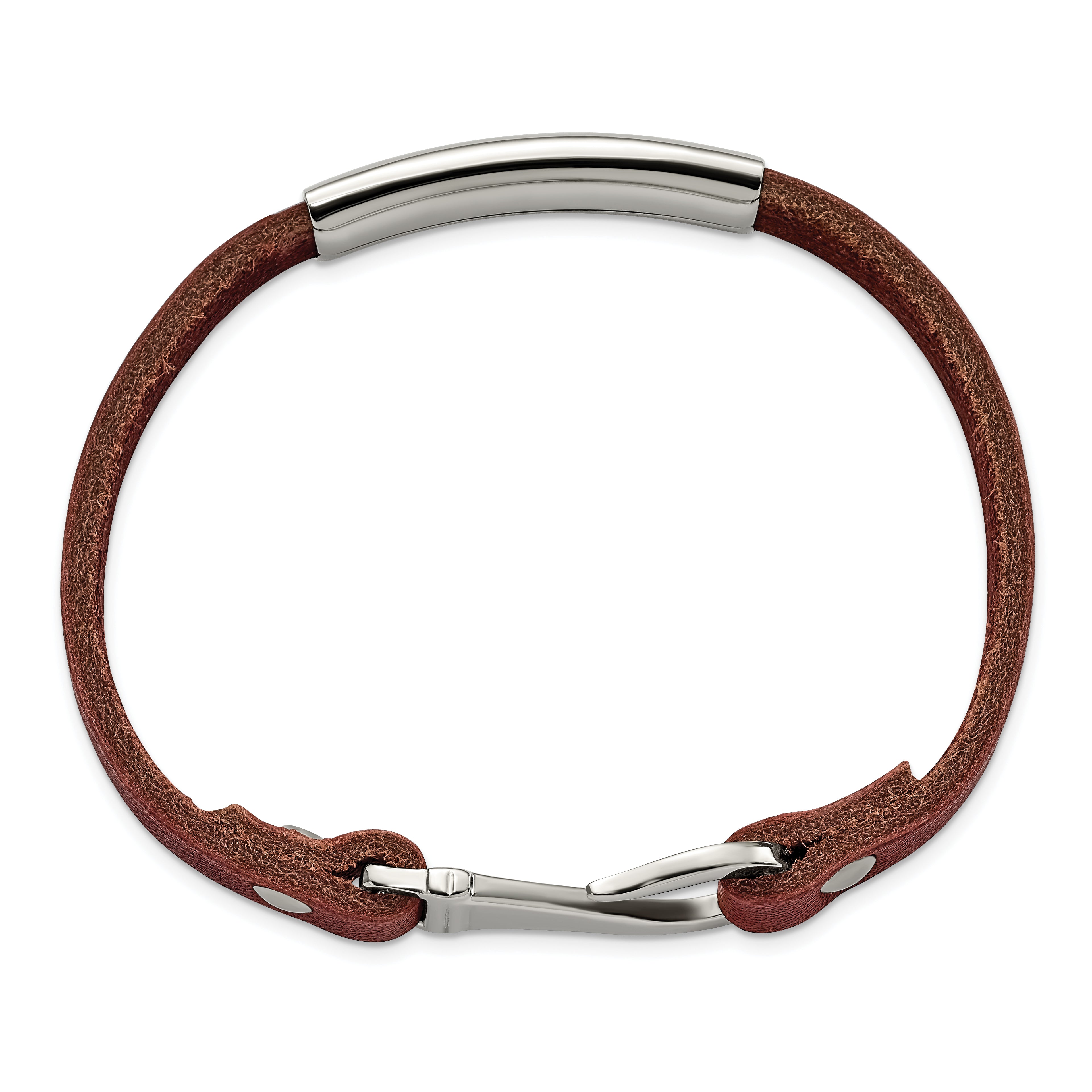 Chisel Stainless Steel Polished Brown Leather 8.5 inch ID Bracelet
